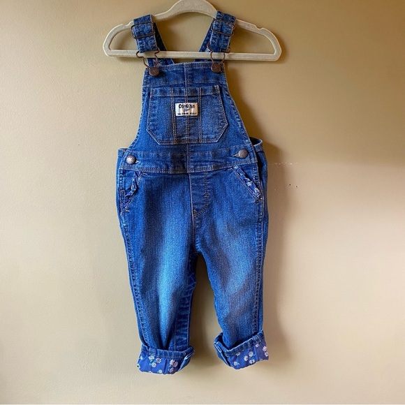 OshKosh B'gosh Girls Floral Denim Overalls Size 12 Months - Picture 1 of 11